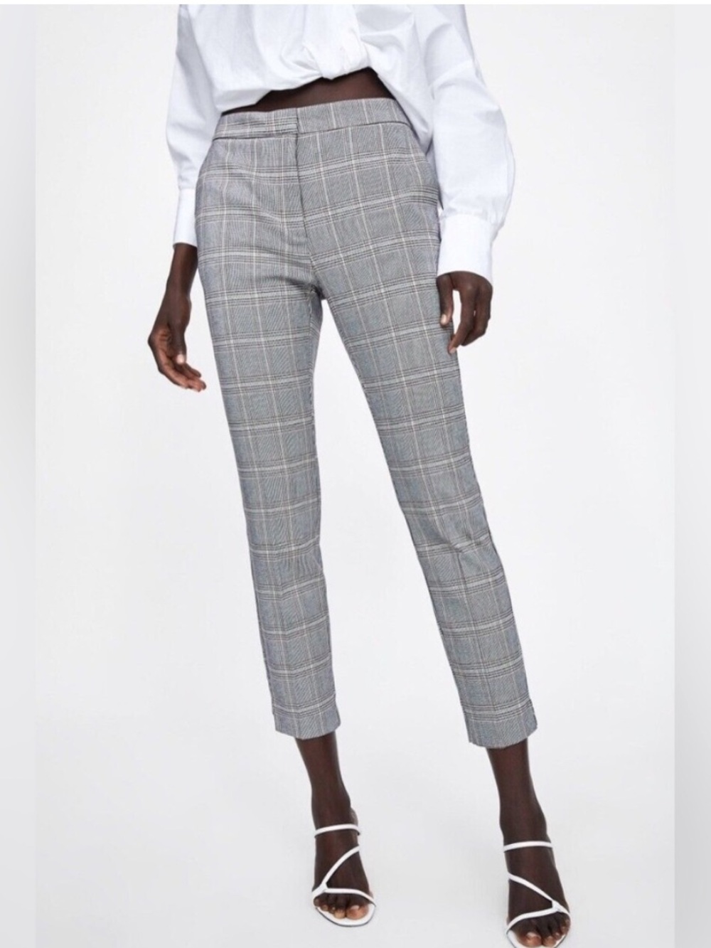 BNWT Zara Glen Plaid Jogger Waist Slim Trousers Grey